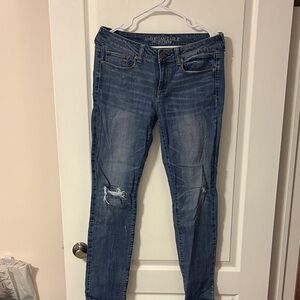 American Eagle Outfitters Women's Distressed Skinny Jeans - Dark Blue